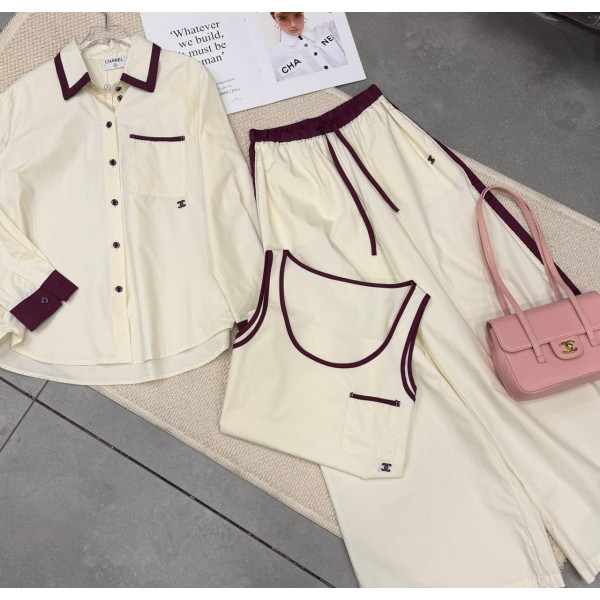 Стильный костюм 3-ка в молочном оттенке Chanel