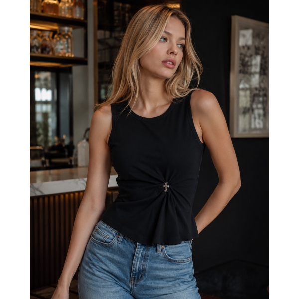Черный топ с драпировкой Chrome Hearts 